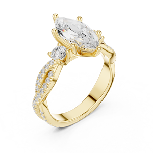 Bague de fiançailles en or jaune pour femme avec diamant taille marquise et diamants latéraux de laboratoire certifiés GIA, style classique - Product Image 4
