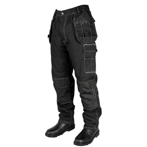 Pantalon de travail cargo multi-poches pour homme, tissé, avec fermeture éclair, surpiqûres contrastées, durable et utilitaire - Product Image 1