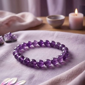 Pulsera de amatista, pulsera de cuentas de amatista púrpura, cuentas redondas de cristal, pulsera de moda para mujer - Product Image 3