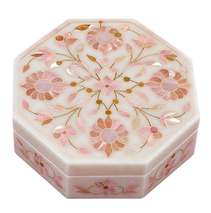 Custom Packaging Export Quality Marble Florals Engraved Modern Jewellery <b>Box</b> Multi-Color Mother Pearl Work Luxury Jewellery - Product Image 1