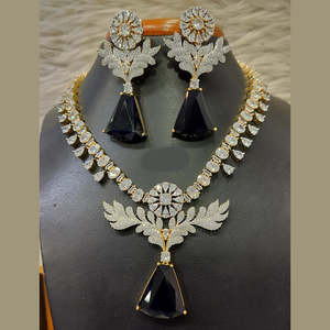 Elegant Gold Plated American Diamond Necklace Set Navy Blue Diamond Jewelry Luxury Fashion Collection for Women for Party - Product Image 1