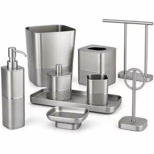 Designer Metal <b>Bathroom</b> <b>Set</b> Premium Bath Ware <b>Accessories</b> for Home Hotel Resort Guest Room Vanity Counter Decor - Product Image 5