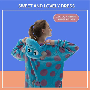 Pyjama personnalisé unisexe en polaire corail moelleux à capuche, motif personnage monstre, pour cosplay anime, tenue de nuit chaude d'hiver, assorti pour la famille - Product Image 5