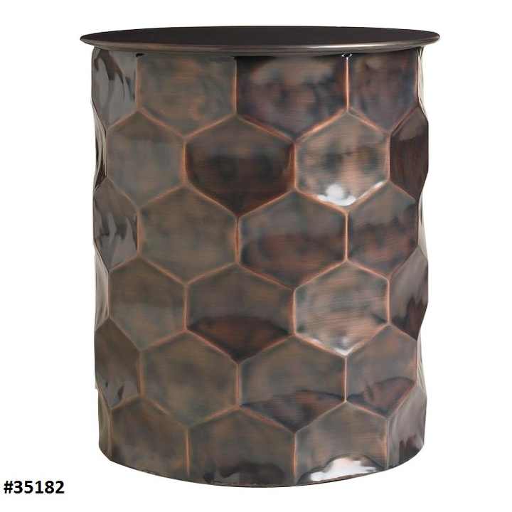 Hammered Aluminium Stool Side Drum Table Coffee Lamp Book Plant Stand Bedside Table