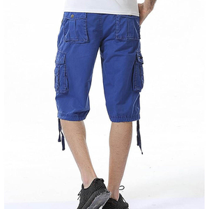 Shorts cargo respirants pour hommes grandes tailles, couleur unie, longueur Bermuda, style décontracté, poches, braguette zippée, taille mi-haute, tissu tissé 100% - Product Image 1