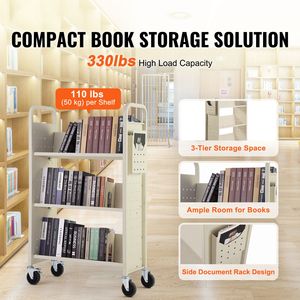 Carrello Porta Libri a Rotelle Monofacciale con Capacità di 150 kg, 79,5 cm x 38,7 cm x 124,7 cm, Ripiani Inclinati a V in Acciaio, Blocco da 4 Pollici - Product Image 2