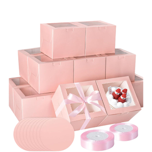 Custom Pink Window Bakery <b>Gift</b> <b>Box</b> With Ribbon <b>Cake</b> Packaging <b>Box</b> Dessert Food Packaging <b>Box</b> Wholesale - Product Image 1