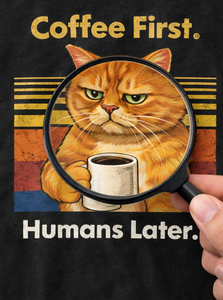 T-shirt en coton imprimé personnalisé avec motif drôle de chat et de café, unisexe, décontracté, à manches courtes, vente en gros, vêtements OEM ODM - Product Image 5