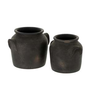 Urne en terre cuite noire artisanale, style céramique rustique, vase en poterie non émaillée, décoration pour salon, table, étagère et jardin - Product Image 3