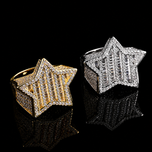 Exclusive Round and Baguette Moissanite Diamond Hip Hop Man's <b>Ring</b> Star Shaped Cubic Zirconia Pave Unisex Glam Party Jewelry - Product Image 4