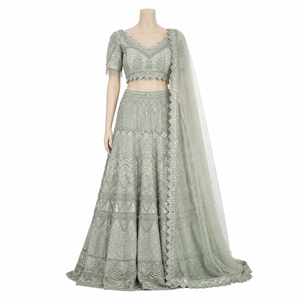 Luxury Silver Grey Embroidered Bridal Lehenga Choli with Dupatta Designer Wedding Dress Handcrafted <b>Sequins</b> Party Wear for Women - Product Image 1