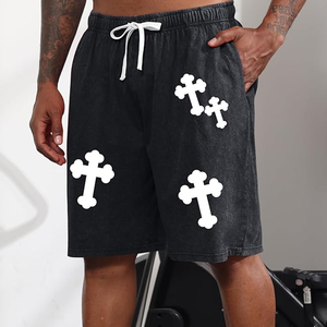 Pantalones Cortos Deportivos Casuales de Algodón con Estampado Cruzado para Hombre, Cintura con Cordón Ajustable, Transpirables, Corte Medio, Diseño con Logotipo Frontal - Product Image 3