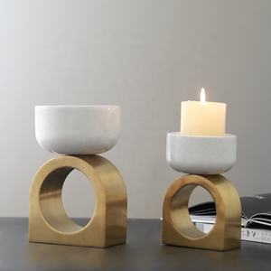 Candelabro de decoración Interior de mármol sólido, soporte de vela con Base de Metal para decoración del hogar, diseño a la moda - Product Image 4