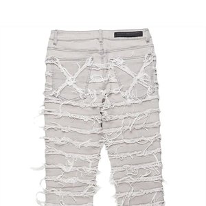 Jean évasé déchiré en denim délavé style streetwear pour homme, coupe empilée - Product Image 4