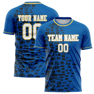 Camiseta de Fútbol Personalizada Unisex para Adultos, Cuello Redondo Azul, Manga Corta, Impresión Sublimada con Nombre y Número del Equipo, Absorbe la Humedad, 100% Poliéster - Product Image 3