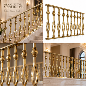 Barandilla de Balaustrada con Espirales Decorativas en Tono Dorado y Pasamanos a Juego para Escaleras Clásicas - Product Image 5