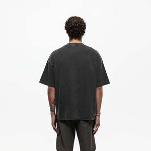 T-shirt pour homme en coton doux imprimé délavé à l'acide, nouvelle tendance, coupe oversize, noir foncé, délavé à l'acide, look rétro décontracté - Product Image 2
