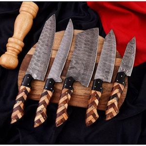 Juego de cuchillos de cocina de acero damasco de espiga completa, hechos a mano, edición de nueva marca, 5 piezas, con mango de palisandro olivado. - Product Image 2