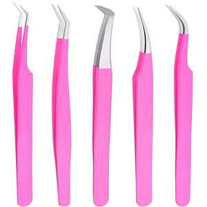 Pinzas Profesionales Curvas para Extensión de Pestañas, de Acero Inoxidable con Mango Rosa, para una Extensión Precisa - Product Image 6