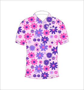 เสื้อโปโลผู้ชายสีชมพูม่วงลายดอกไม้ พิมพ์ลายทั่วตัว แขนสั้น สไตล์ลำลอง สำหรับเล่นกอล์ฟ - Product Image 1