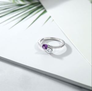 <b>925</b> Sterling <b>Silver</b> Gold Plated Luxury Purple Amethyst and Moissanite Wedding Engagement <b>Ring</b> for Women & Unisex - Product Image 3