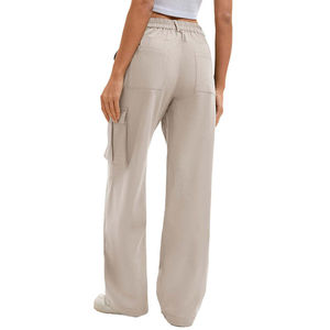 Pantalones Cargo Caqui de Cintura Alta para Mujer, Pantalones Anchos de Algodón con Múltiples Bolsillos, Corte Holgado, Estilo Urbano - Product Image 4