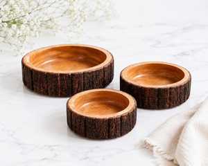Bols ronds en bois faits à la main, décoration d'intérieur en bois naturel, ensemble de récipients rustiques - Product Image 1