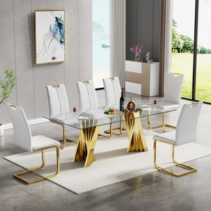 Tables de banquet rectangulaires pour événements, en acier inoxydable doré et verre trempé blanc, pour hôtels et réceptions de mariage - Product Image 3