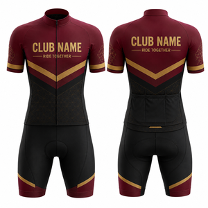 ชุดจักรยานแบบกำหนดเองได้เอง สำหรับทุกเพศ สีแดงเลือดหมู ดำ ทอง พิมพ์ลายแบบ Sublimation ระบายอากาศได้ดี ผลิตจากผ้า Spandex/Polyester ชุดทีมสำหรับผู้ใหญ่ ขี่จักรยานไปด้วยกัน - Product Image 1