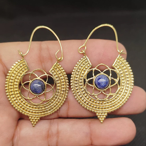 Handmade Brass Lapis Lazuli Gold Plated Lightweight Natural Stone Stud Jewelry Wholesale Supply - Product Image 1