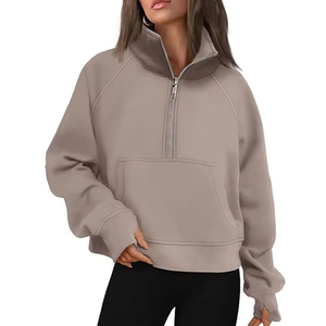 Sudadera con media cremallera de cuello alto para mujer, estilo único, manga larga, color liso - Product Image 1