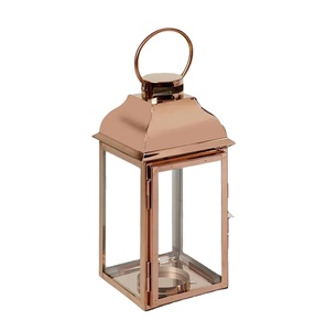 Creative Rose Gold <b>Copper</b> Finish Metal & Glass Hanging Candle <b>Lantern</b> For Home Decoration And Events Modern Tabletop Decor Gift - Product Image 1