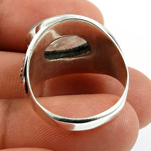 Anillo de Plata de Ley 925 con Piedra Lunar Arcoíris, Chapado en Plata Antigua, Joyería Bohemia con Gema de Corte Ovalado - Product Image 2
