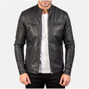 Veste en cuir de qualité supérieure pour hommes, fermeture éclair intégrale, poches latérales, vêtements d'extérieur d'hiver, imperméable et coupe-vent - Product Image 1