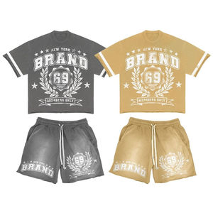 Ensemble deux pièces en coton pour hommes, grande taille |   T-shirt et short respirants pour l'automne |   Vêtements de sport en gros à prix avantageux - Product Image 1