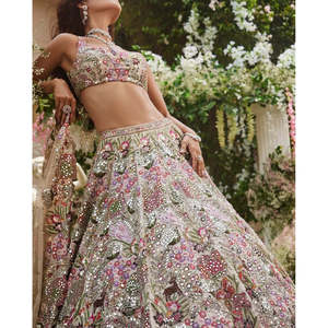 Diseñador Lehenga Choli para Fiestas Bordado de Hilo Multicolor Talla 2XL - Product Image 4