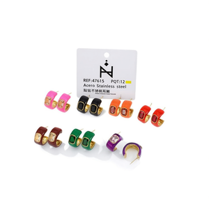 Orecchini in acciaio inossidabile Acero con strass, orecchini pendenti alla moda per donna, set di 12 paia di orecchini a lobo colorati. - Product Image 1