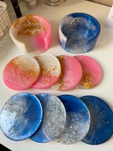 Handmade Green Flower Resin <b>Coaster</b> <b>Set</b> Bulk Supplier White Floral Agate Geode <b>Coasters</b> Tableware Placemat Coffee Cup Mat Tablet - Product Image 5