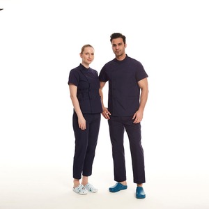 Hospital Unisex Medical <b>Scrub</b> <b>Tops</b> Polyester/Spandex Woven Fabric Stretchy Needle Detection Seamless Fusing OEM Service - Product Image 2