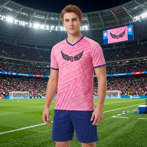 Conjunto de Camiseta de Fútbol Personalizada con Cuello en V Rosa para Hombre, Manga Corta, Estampado Geométrico, Poliéster que Absorbe la Humedad, Uniforme para Todas las Temporadas, Adulto - Product Image 3