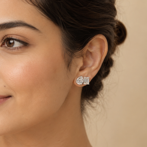 <b>Emerald</b> & Pear Lab Grown Diamond Toi et Moi <b>Stud</b> <b>Earrings</b> | 10K Gold Modern Minimalist <b>Earrings</b> | Luxury Fine Jewelry for Women - Product Image 2