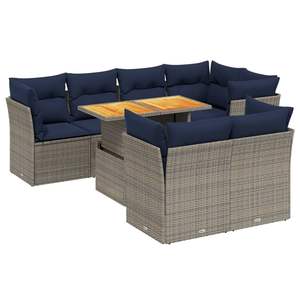 Set di divani da giardino in polyrattan grigio da 8 pezzi con cuscini - Product Image 2