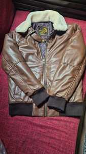 CHAMP KING <b>Men's</b> Brown Genuine <b>Leather</b> Moto <b>Jacket</b> Turn-down Collar <b>Faux</b> Fur Lining Zipper Closure - Product Image 2