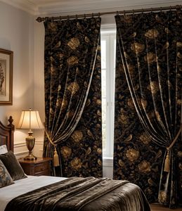 Gold Floral And Bird Velvet Or Blackout Curtain Each Panel Art Nouveau <b>Window</b> Drapes Luxury Decorative Thermal Insulated Room - Product Image 3