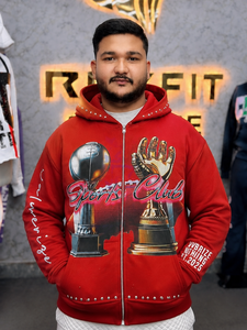 Rexfit Men's <b>Red</b> Custom Zipper DTG Sleeves Design Cotton Oversized Mens Heavyweight Cropped Zip up Mens Graphic Print <b>Hoodies</b> - Product Image 6