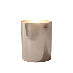 Porte-bougie cylindrique en acier inoxydable avec lumière LED sans flamme pour organisateur de bureau, parfait comme décoration de table pour la maison - Product Image 1