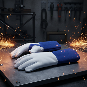 Guantes de Soldadura de Cuero Blancos y Azules con Puño Tipo Guanteleta, Resistentes a Salpicaduras de Metal Fundido y con Soporte para el Pulgar, Resistentes al Trabajo Pesado - Product Image 5