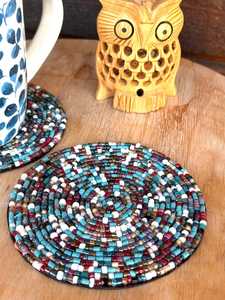 Elegant Multicolor Handmade Beaded <b>Coaster</b> <b>Set</b> Luxury handcrafted table <b>coaster</b> Beautiful spiral beadwork design Premium beads - Product Image 4