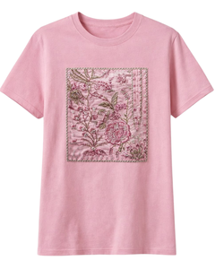 Camiseta de Mujer Personalizada con Bordado Floral Rosa, Cuello Redondo, Manga Corta, Informal, Verano, Algodón, Suministro de Fábrica OEM - Product Image 1