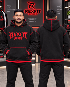 <b>Men</b> Black <b>Red</b> Contrast Pullover <b>Hoodie</b> Gothic Graphic Regular Fit Woven Polyester/Cotton Acid Wash Breathable Sweatshirt - Product Image 2
